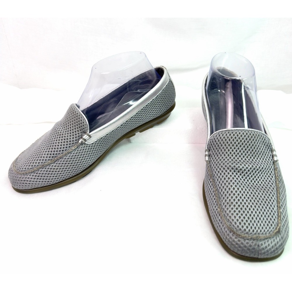 Aerosoles Womens 7M Silver Metallic Mesh Loafers Slip On Driving Flats Comfort